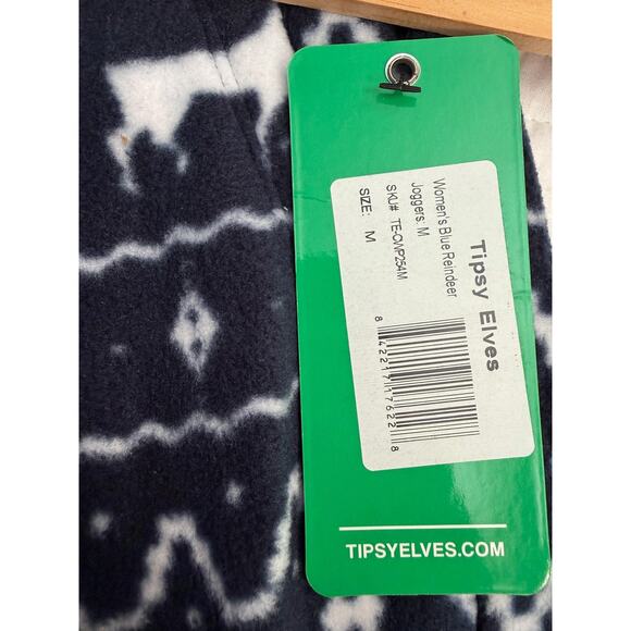 Tipsy Elves Pants Women's Sz M Blue Reindeer Fleece Jogger Sweatpants Fair Isle - Picture 3 of 7